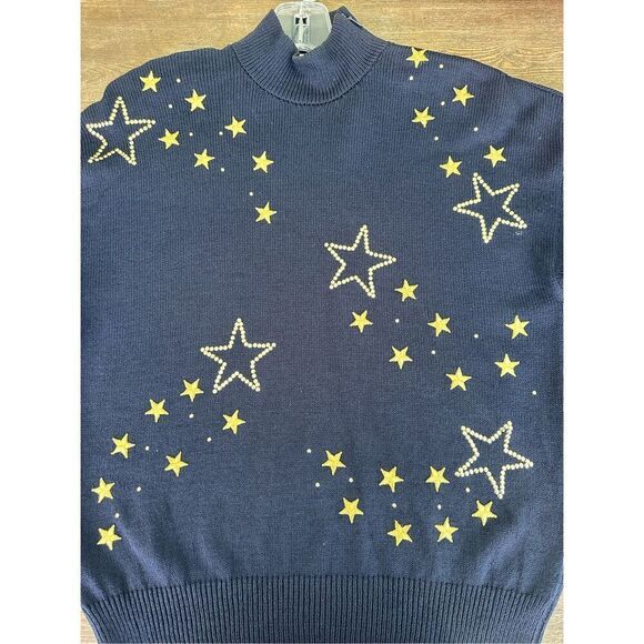 St. John Separates Womens Mock Neck Embroidered Gold Star Knit Sweater Size S - Picture 6 of 9